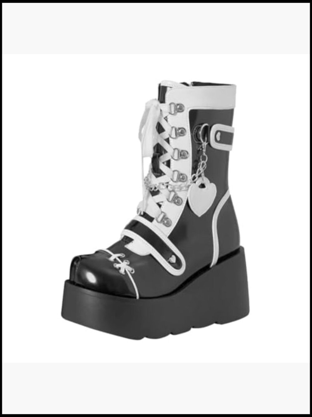 Chunky High Heel Lace Up Punk Motorcycle Combat Boots with Chain - Picture 3 of 7